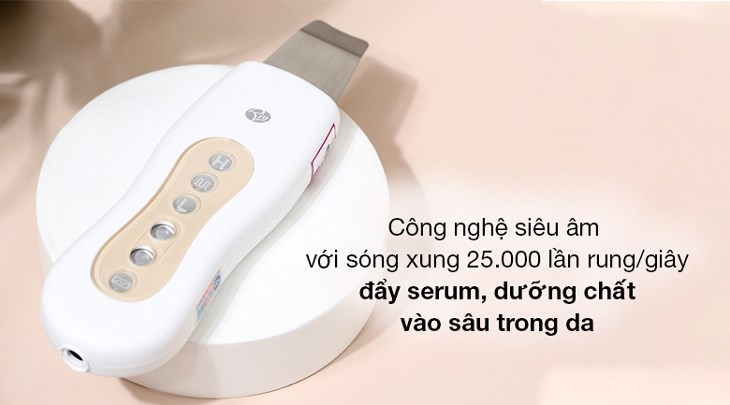 Máy tẩy tế bào chết và massage mặt Rio Beauty FASS3 sử dụng công nghệ siêu âm với 25.000 lần rung/giây, giúp loại bỏ tế bào chết trên bề mặt da nhanh chóng