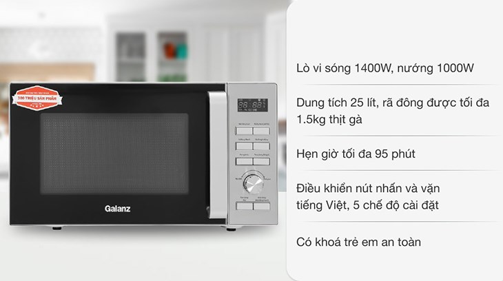Lò vi sóng có nướng Galanz D90D25ETL-ZWA 25 lít sở hữu kích cỡ nhỏ gọn, kiểu dáng đơn giản, hiện đại