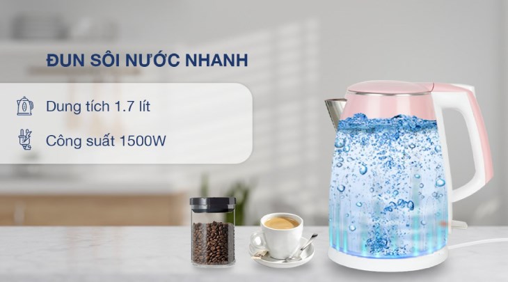 Bình đun siêu tốc Mutosi 1.7 lít MK-18 hỗ trợ đun nước sôi chỉ trong tầm 5 - 7 phút, tiết kiệm thời gian