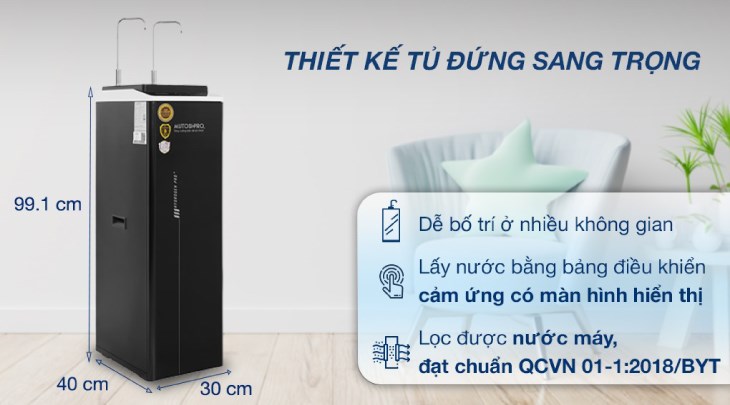 Máy lọc nước RO Hydrogen Pro Plus nóng nguội lạnh Mutosi MP-F081-HC4H5 8 lõi sở hữu tông màu đen hiện đại, làm tăng vẻ sang trọng cho không gian như phòng bếp, phòng khách,...