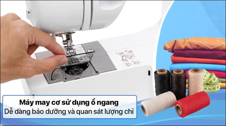 Máy may cơ gia đình Brother GS2700 sử dụng ổ may ngang giúp bạn dễ dàng quan sát lượng chỉ bên trong