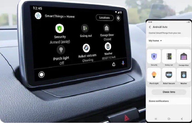 Nút Welcome Home trên ứng dụng SmartThings dùng trong xe hơi