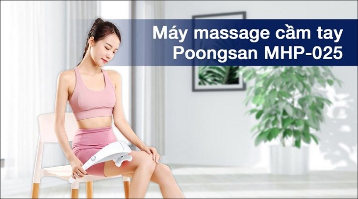 Máy massage cầm tay Poongsan MHP-025 sở hữu thiết kế nổi bật với tone màu trắng và dễ dàng cầm nắm