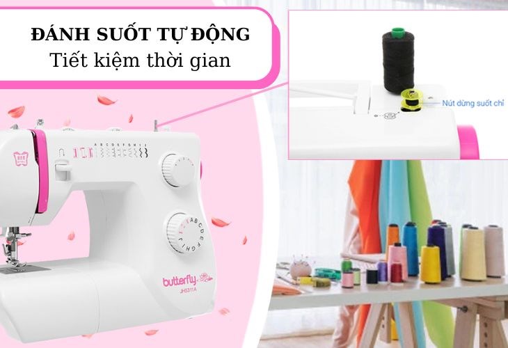 Với chế độ đánh suốt không ngừng, máy may cơ gia đình Butterfly JH5311A giúp tiết kiệm thời gian