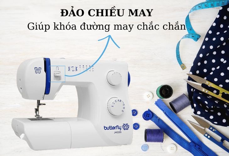 Máy may cơ gia đình Butterfly JH5205 sở hữu tính năng may đảo chiều vô cùng tiện lợi