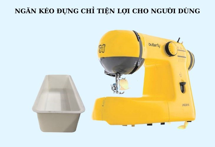 Máy may cơ gia đình Butterfly JHQ3010 Vàng trang bị ngăn kéo đựng chỉ vô cùng tiện lợi