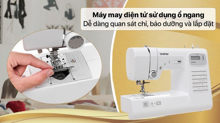 Máy may điện tử gia đình Brother FS60X sử dụng ổ ngang giúp bạn dễ dàng vệ sinh, tháo lắp khi cần bảo dưỡng