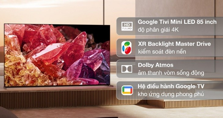 Google Tivi Mini LED Sony 4K 85 inch XR-85X95K được trang bị nhiều công nghệ hiện đại cho chất lượng hình ảnh và âm thanh vượt trội