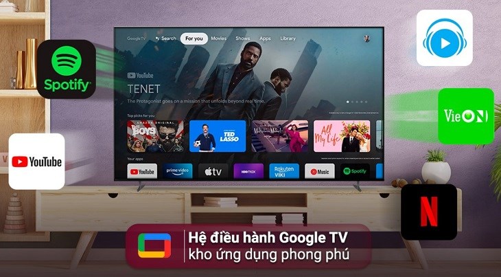 Google Tivi Sony 4K 75 inch XR-75X90K có giao diện Google TV thân thiện với kho ứng dụng phong phú, đáp ứng giải trí đa dạng cho các thành viên trong gia đình