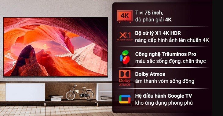 Google Tivi Sony 4K 75 inch KD-75X80L có mức giá chưa đến 34 triệu đồng (cập nhật tháng 5/2023)