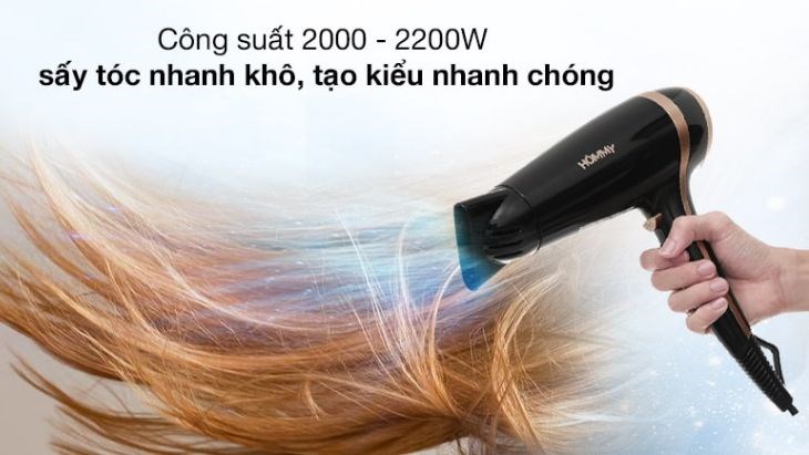 Máy sấy tóc 2000 - 2200W Hommy KF-3122 sấy tóc nhanh khô nhờ công suất máy lớn đến 2200W