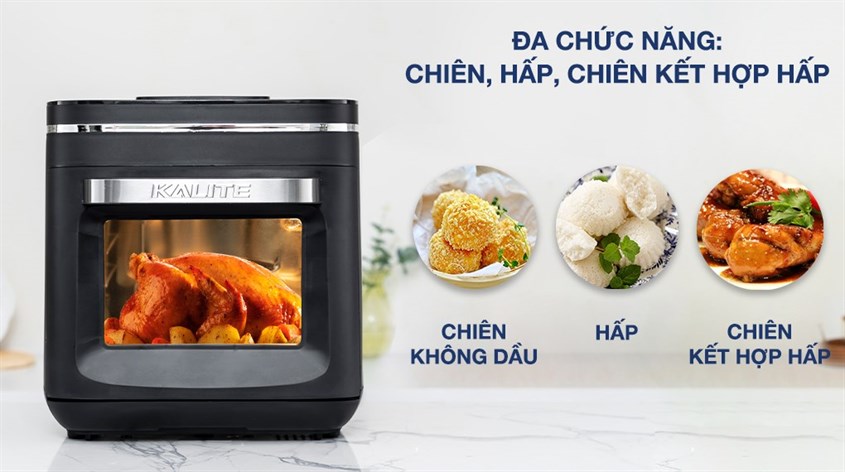 Lò chiên không dầu kết hợp hấp Kalite STEAM X 15 lít đa chức năng giúp bạn dễ dàng chế biến đa dạng các món ăn khác nhau