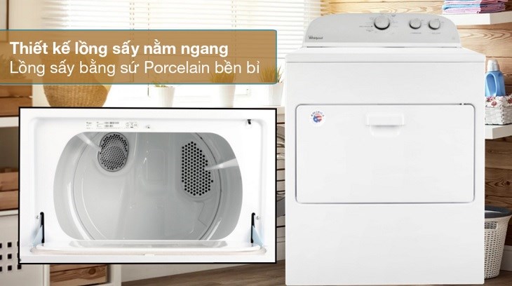 Máy sấy thông hơi Whirlpool 15 kg 3LWED4815FW0 có lồng sấy bằng sứ Porcelain bền bỉ và dễ vệ sinh