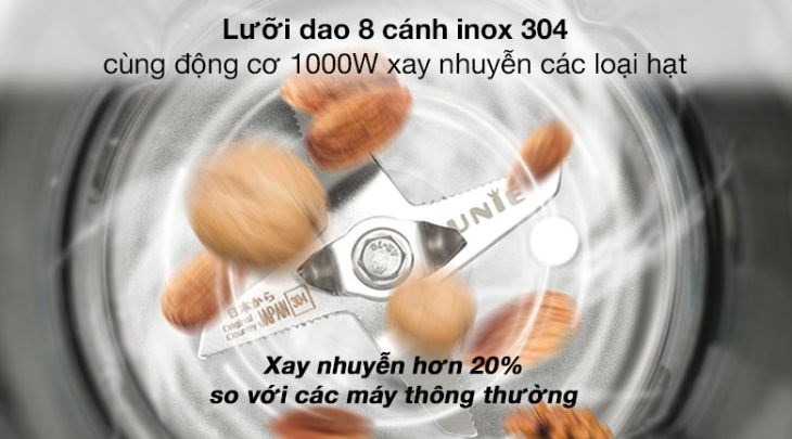 Máy làm sữa hạt đa năng Unie V8S có công suất cao, giúp xay nấu mạnh mẽ, nhanh chóng