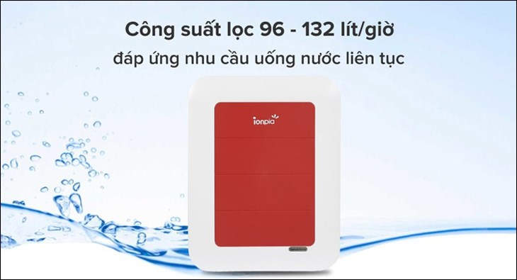 Máy lọc nước UF IONPIA ION-UFS4P 4 lõi có công suất lọc 96 - 132 lít/giờ, đáp ứng nhu cầu sử dụng nước sạch hằng ngày của gia đình bạn