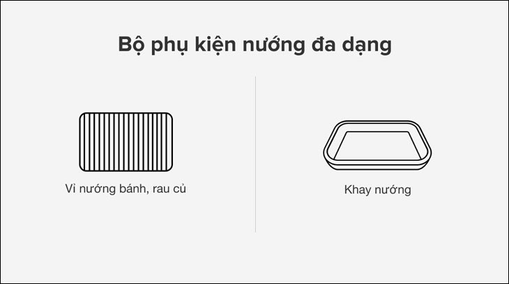 Lò nướng âm tủ Torino TSS0101 75 lít được trang bị vỉ nướng và khay nướng đi kèm giúp bạn chế biến các món nướng dễ dàng