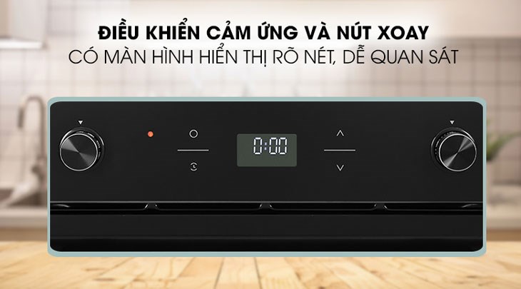 Lò nướng âm tủ Torino TSS0101 75 lít sử dụng điều khiển núm xoay và cảm ứng cùng màn hình hiển thị rõ nét