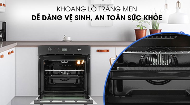 Khoang lò nướng âm tủ Torino TSS0101 75 lít được tráng men cao cấp giúp hạn chế cháy dính thực phẩm và thuận tiện vệ sinh sau khi sử dụng