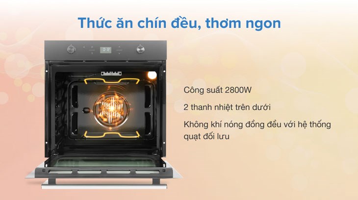 Lò nướng âm tủ Torino TSS0101 75 lít sở hữu công suất 2800W giúp thực phẩm chín nhanh chóng, tiết kiệm thời gian và điện năng