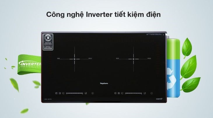 Bếp từ đôi lắp âm Nagakawa NAG1213M sử dụng công nghệ Inverter giúp tiết kiệm điện tối ưu