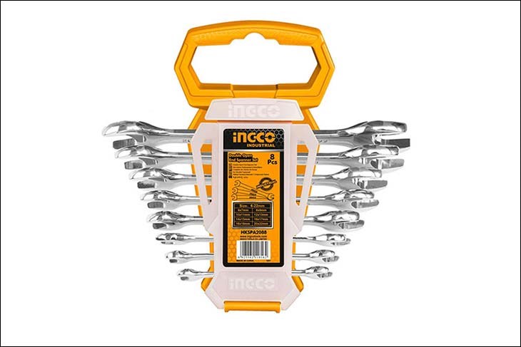 Bộ cờ lê 2 đầu Ingco 6-22 mm HKSPA2088 (8 món) giúp người dùng vặn, siết đai ốc chắc chắn