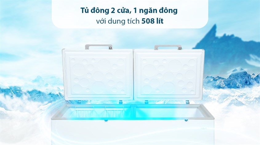 Tủ đông AQUA Inverter 508 lít AQF-C6901E có dung tích 508 lít, cho phép bạn thoải mái dự trữ số lượng lớn thực phẩm 