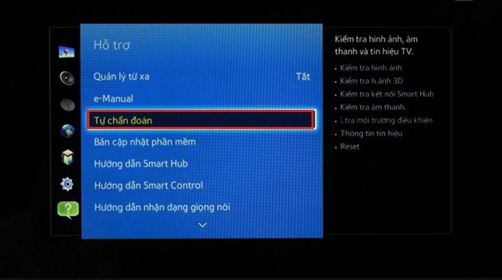 Truy cập vào mục Tự chẩn đoán để bắt đầu thiết lập lại Smart Hub