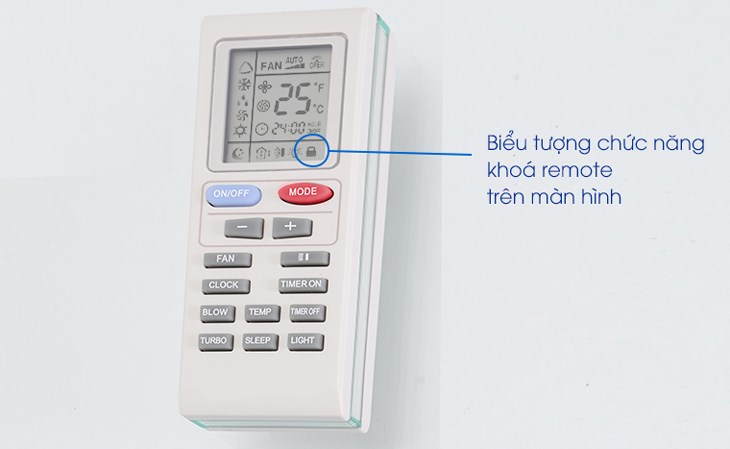 Biểu tượng khóa điều khiển trên màn hình của remote điều hòa