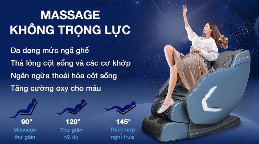 Ghê massage Fuji Care FC 999 được trang bị chế độ massage không trọng lực giúp người dùng thư giãn hiệu quả, giảm các cơn đau cơ