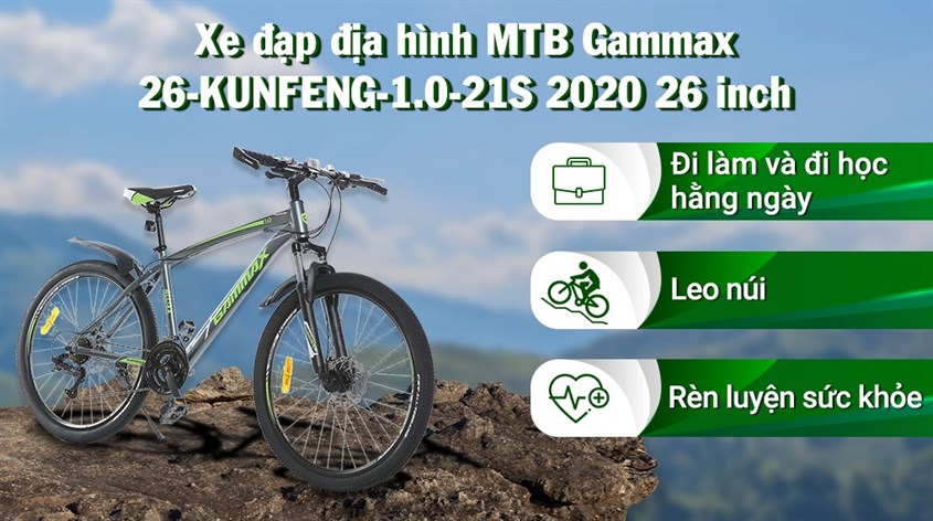 Xe Đạp Địa Hình MTB Gammax 26-Kunfeng-1.0-21S 2020 26 inch có thể sử dụng để rèn luyện sức khỏe, tăng cường độ linh hoạt của xương khớp 