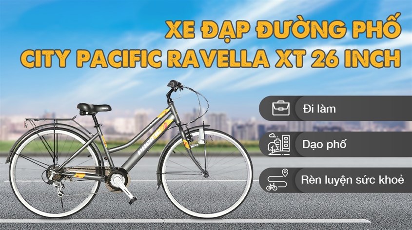 Xe Đạp Đường Phố City Pacific Ravella XT 26 inch được trang bị baga phía sau giúp người dùng chở thêm bạn đồng hành 