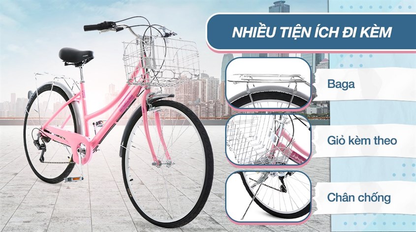 Xe Đạp Đường Phố Cổ Điển City Phoenix Yumo 26 inch được trang bị giỏ giúp người dùng đem theo các vật dụng cần thiết khi đạp xe 