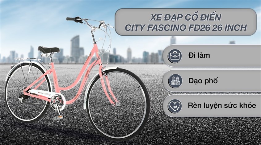Xe đạp đường phố City Fascino FD26 26 inch có kiểu dáng nữ tính, phù hợp với các bé gái đáng yêu