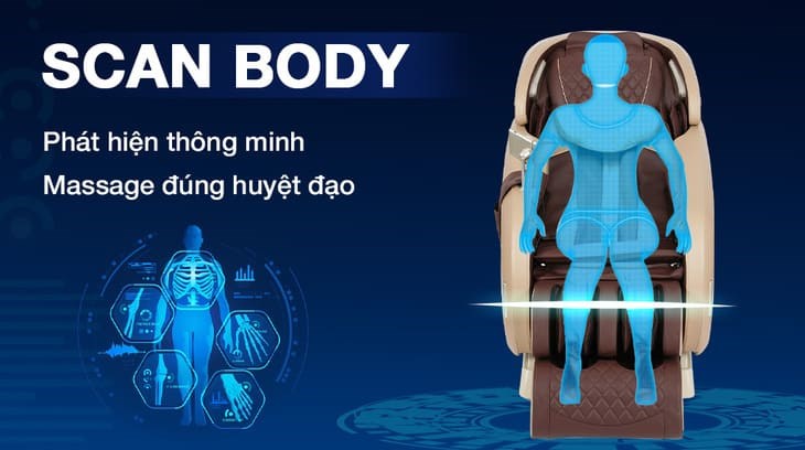 Ghế Massage Airbike Sport MK-327 được trang bị chế độ Scan Body hiện đại, giúp ghế tự động phát hiện cơ thể để điều chỉnh vị trí con lăn đến đúng những huyệt đạo
