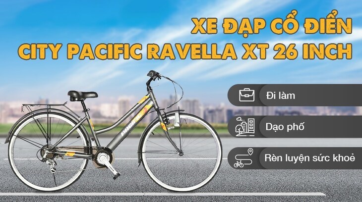 Xe đạp đường phố City Pacific Ravella XT với bộ truyền động Shimano giúp xe di chuyển ổn định, mượt mà