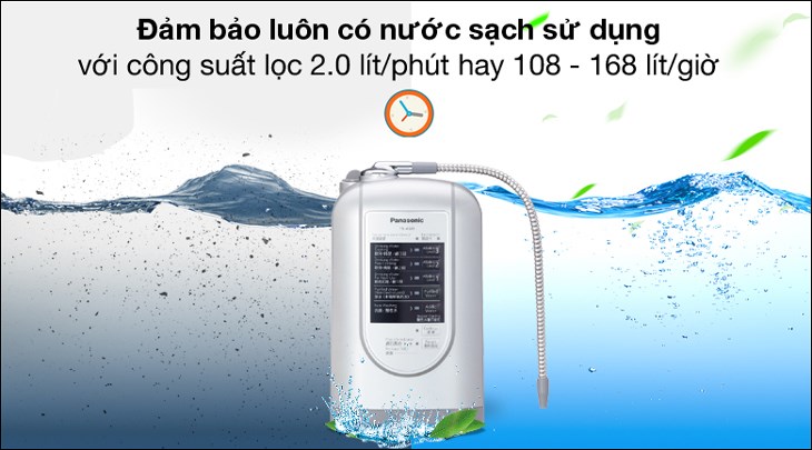 Máy lọc nước ion kiềm Panasonic TK-AS45 3 tấm điện cực có công suất lọc 108 - 168 lít/giờ, đảm bảo nguồn nước sạch luôn sẵn sàng cho bạn sử dụng mọi lúc