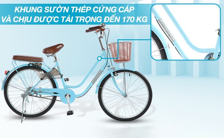 Xe đạp đường phố City Thống Nhất LD 24-02 với khung thép vững chắc, bền bỉ có thể chịu được tải trọng lên đến 170kg