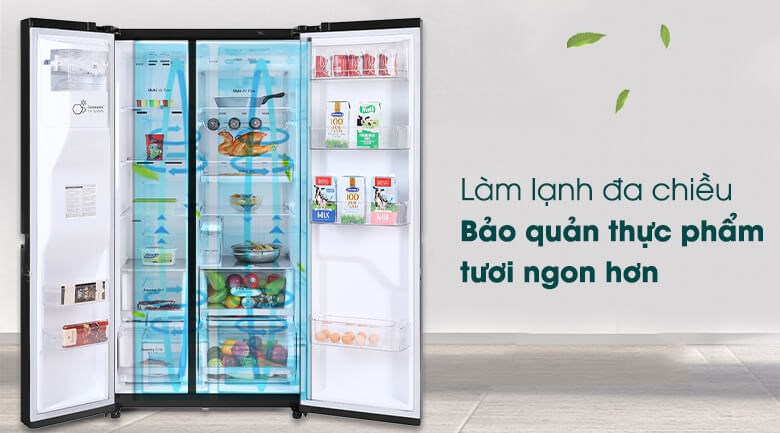 Tủ lạnh LG Inverter 601 lít GR-D247MC sở hữu công nghệ làm lạnh đa chiều giúp bảo quản thực phẩm tươi ngon lâu hơn