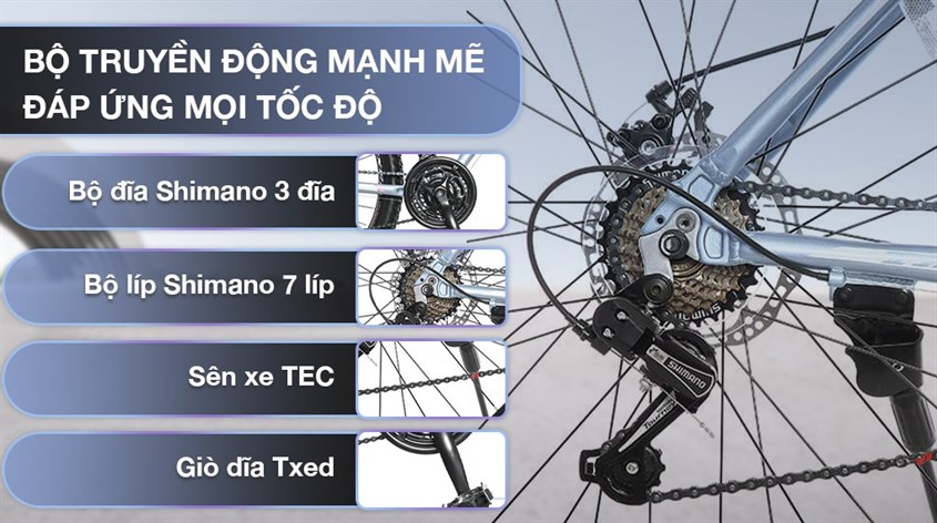 Xe Đạp Địa Hình MTB Txed Power 2.3-Df 27.5 inch được trang bị bộ líp 7 líp giúp người dùng dễ dàng thay đổi tốc độ