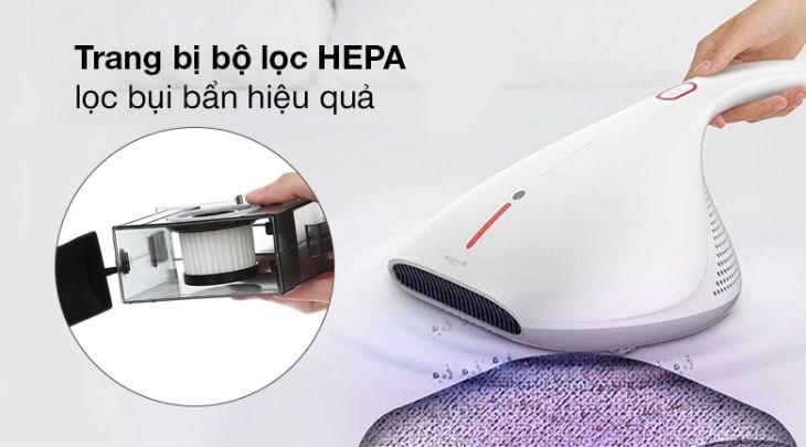 Máy hút bụi đệm giường Deerma CM800 trang bị bộ lọc HEPA  giúp lọc sạch bụi bẩn hiệu quả