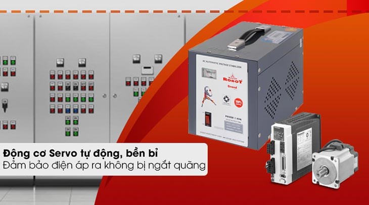 Ổn áp Robot 1 pha 1KVA 140 đảm bảo điện áp liên tục nhờ động cơ Servo tự động