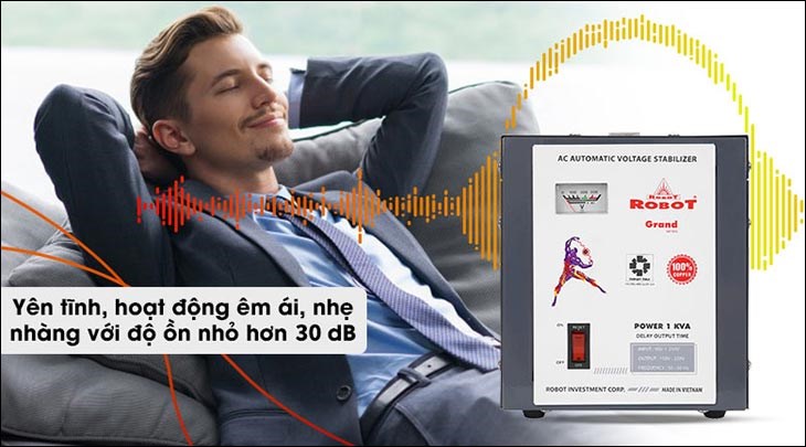Ổn áp Robot 1 pha 1KVA 90 có độ ồn thấp hơn 30dB đảm bảo yên tĩnh ở những nơi công sở