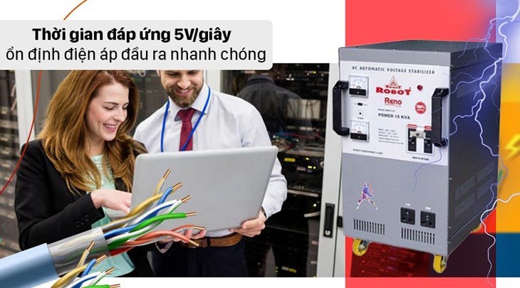 Ổn áp Robot 1 pha 15KVA 90 nhanh chóng xử lý và ổn định điện áp đầu ra với thời gian đáp ứng chỉ 5V/giây
