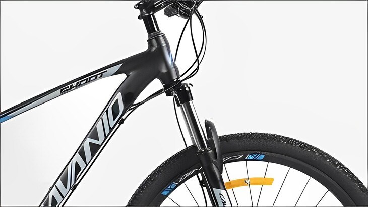 Xe đạp địa hình MTB Cavanio SHOOT 27.5 inch Đen Xanh được trang bị cặp phuộc trước bền bỉ, dễ dàng điều khiển