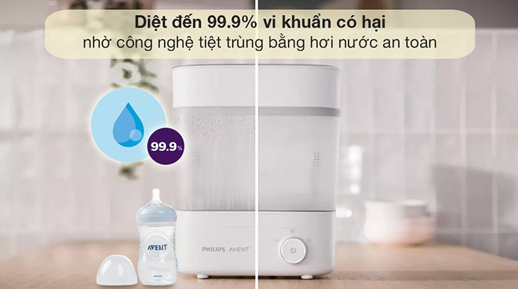 Philips Avent SCF293.00 Dry Milk Sterilizer has the ability to kill harmful bacteria in baby utensils by up to 99.9%