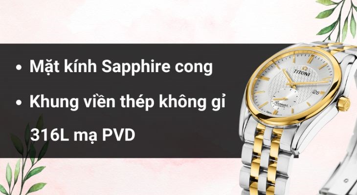 Đồng hồ Titoni 40 mm Nam 83709 SY-500 có thiết kế mặt kihs Saphire cao cấp