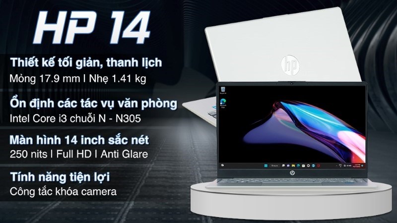 Laptop HP 14 ep0126TU i3 N305 (8U233PA) có kiểu dáng nhỏ gọn