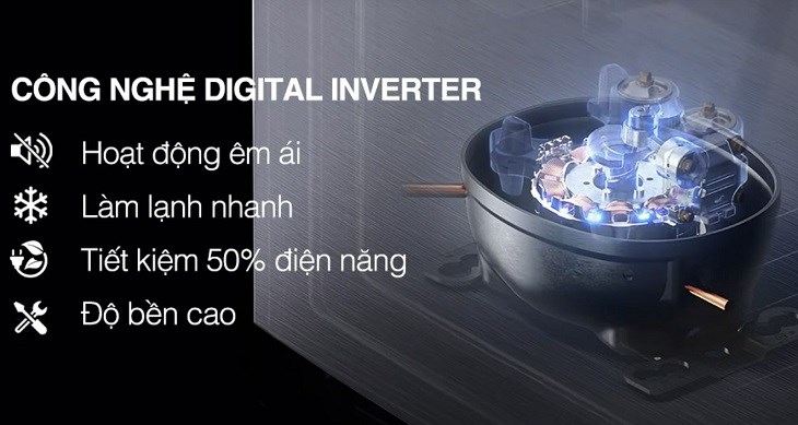 Công nghệ Digital Inverter trên tủ lạnh Samsung Family Hub có khả năng tiết kiệm điện hiệu quả mà vẫn duy trì nhiệt độ ổn định và hỗ trợ tủ lạnh vận hành êm ái