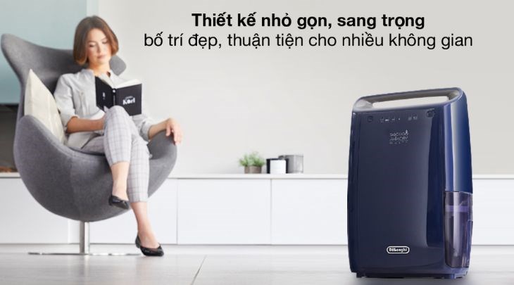 Máy hút ẩm Delonghi DEX216F có thiết kế đẹp mắt với lớp vỏ nhựa cao cấp bóng sáng, dễ lau chùi