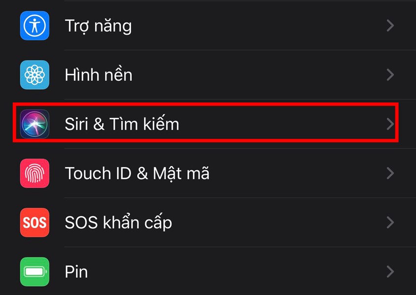 Tìm mục Siri & Tìm kiếm